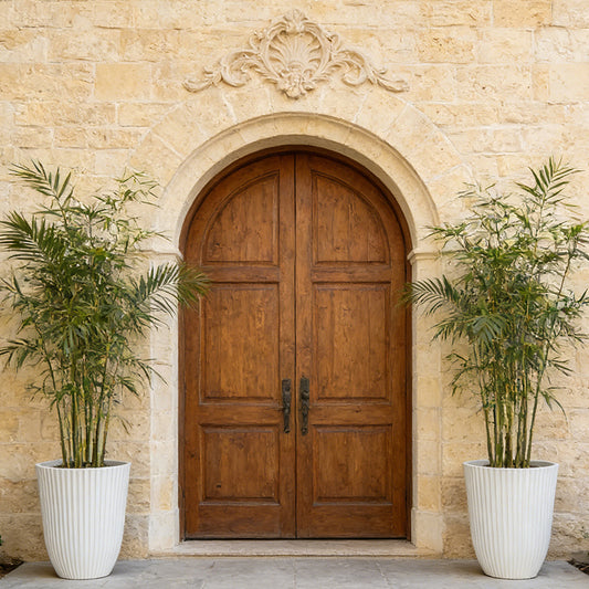 Solum Vitae 14-in 29# Fon Round White Textured Tall Planters Madagascar Palm Full Set Display for Entryway Welcom,Premium Tall Planters for Gardening