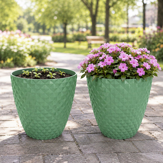 Solum Vitae 2PCS 16 Lux Rhombus Decorative Patio Pots Calibrachoa Growth Shots Comparison for Backyard Garden, Premium Indoor Outdoor Planters for Gardening