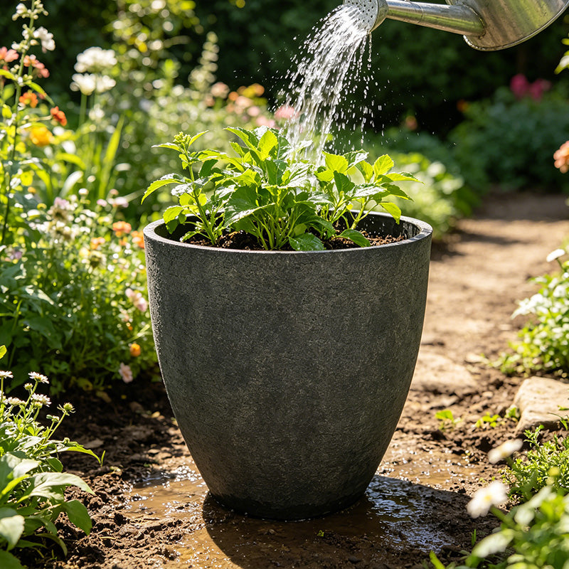 Solum Vitae 2PCS 11 Fon Microgroove  Decorative Planters and Pots Dahlia Seedling Act of Watering for Courtyard, Grey Premium Indoor Outdoor Planters for Gardening