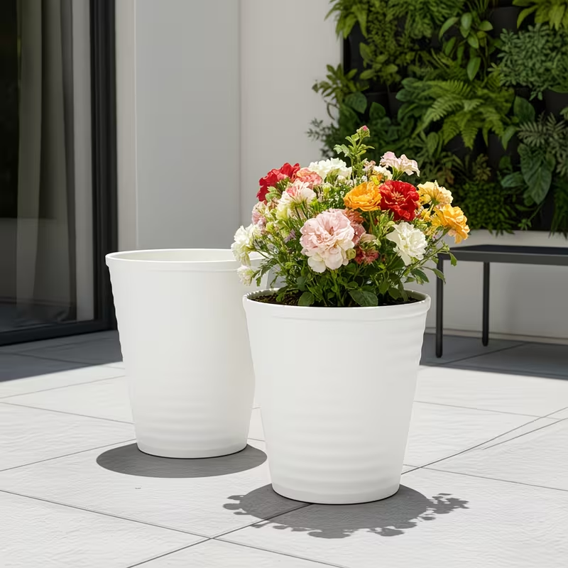 Solum Vitae 12-in 28# Fon Round Textured Modern Planters Front View for Outdoor Garden,Premium Modern Planters  for Gardening