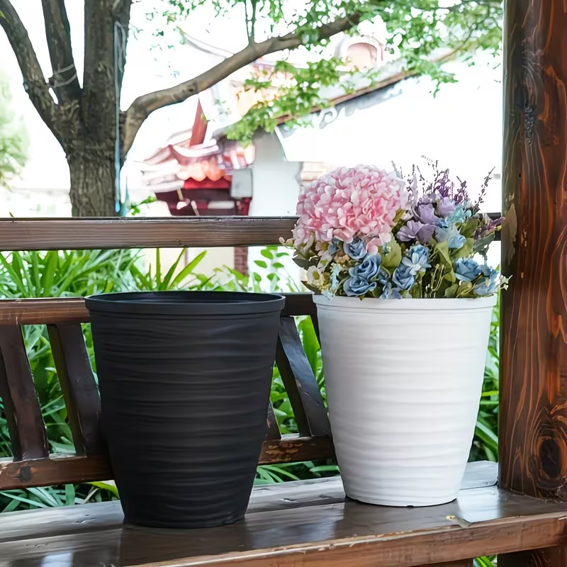 Solum Vitae 12-in 28# Fon Round Textured Modern Planters Color Contrast for Outdoor Bench,Premium Modern Planters  for Gardening
