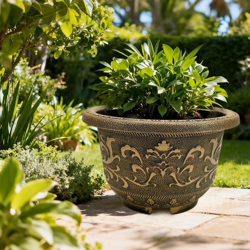 Solum Vitae 12-in 30# Terra-F Round Textured Planters Outdoor Leafy Herb Side Profile for Backyard Garden,Premium Outdoor Planters for Gardening