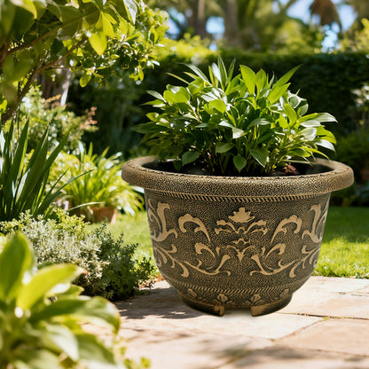 Solum Vitae 12-in 30# Terra-F Round Textured Planters Outdoor Leafy Herb Side Profile for Backyard Garden,Premium Outdoor Planters for Gardening
