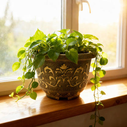 Solum Vitae 12-in 30# Terra-F Round Textured Planters Outdoor Epipremnum Aureum Clean Shots for Windowsill,Premium Outdoor Planters for Gardening