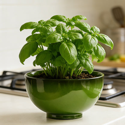 Solum Vitae 13-in 33# Lux Round Textured Indoor Planters Mint Top-down Shot for Kitchen Herb Garden,Premium Indoor Planters for Gardening