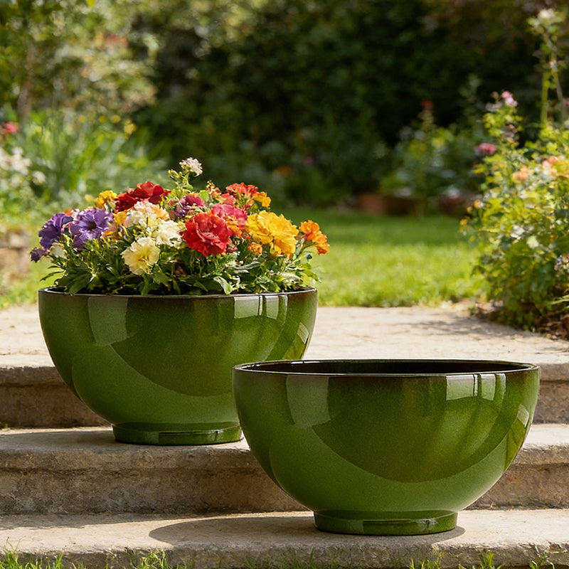 Solum Vitae 13-in 33# Lux Round Textured Indoor Planters Marigold Growth Shots for Courtyard Stair,Premium Indoor Planters for Gardening