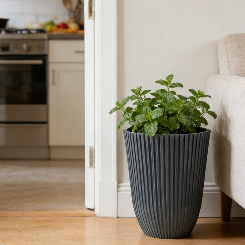 Solum Vitae 14-in 29# Fon Round Textured Tall Planters Mint Front View for Home Garden,Premium Tall Planters for Gardening