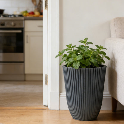 Solum Vitae 14-in 29# Fon Round Textured Tall Planters Mint Front View for Home Garden,Premium Tall Planters for Gardening