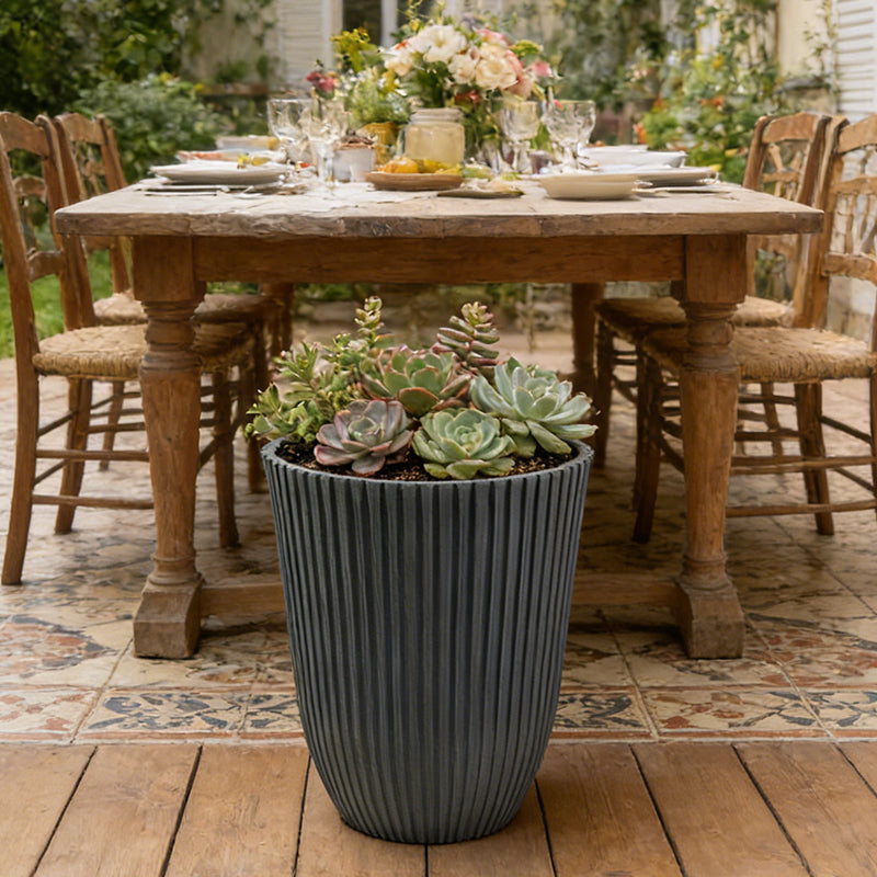Solum Vitae 14-in 29# Fon Round Black Textured Tall Planters Succulent New Growth for Patio Table,Premium Tall Planters for Gardening