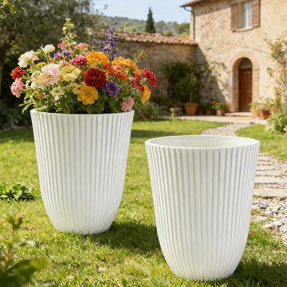 Solum Vitae 14-in 29# Fon Round White Textured Tall Planters Pansy & Viola Close-up Texture Detail for Courtyard,Premium Tall Planters for Gardening