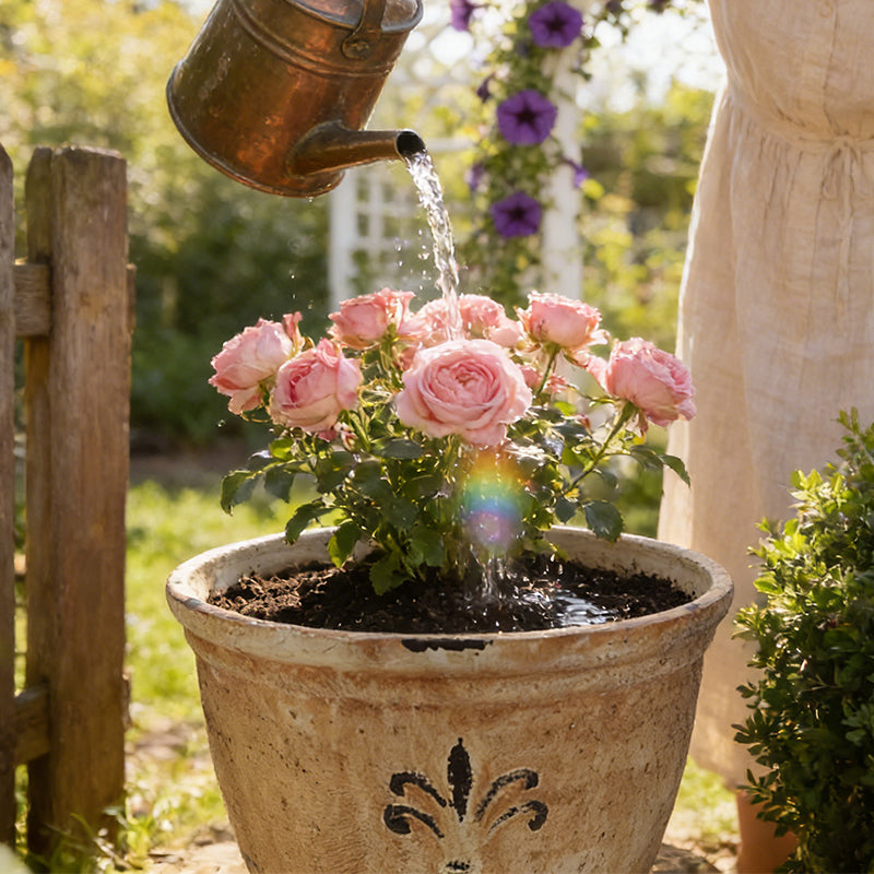 Solum Vitae 15-in 38# Fon Round Textured Plant Pots Knock Out Rose Act of Watering for Backyard Garden,Premium Plant Pots for Gardening