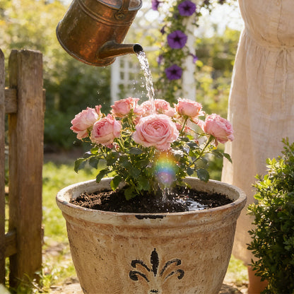 Solum Vitae 15-in 38# Fon Round Textured Plant Pots Knock Out Rose Act of Watering for Backyard Garden,Premium Plant Pots for Gardening