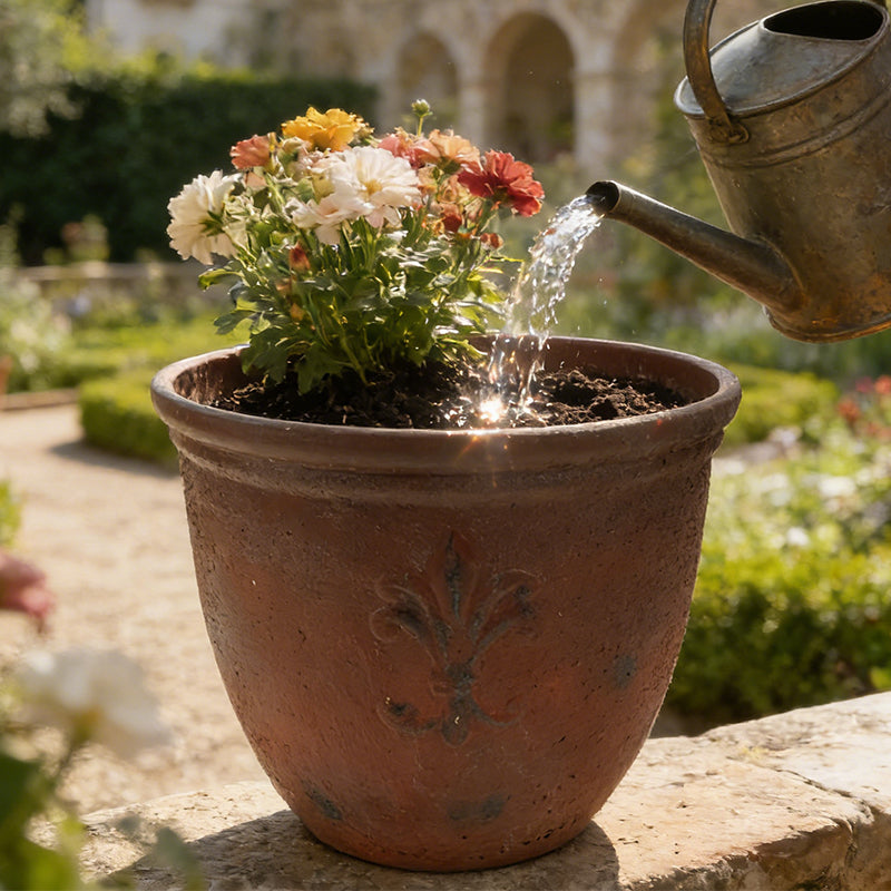 Solum Vitae 15-in 38# Fon Round Textured Plant Pots Pelargonium Act of Watering for Courtyard,Premium Plant Pots for Gardening
