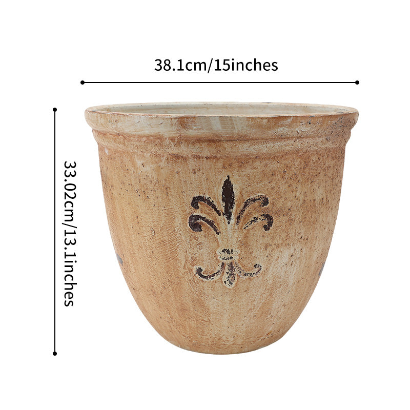 Solum Vitae 15-in 38# Fon Round Textured Plant Pots Cream Size Display for Empty Pot,Premium Plant Pots for Gardening