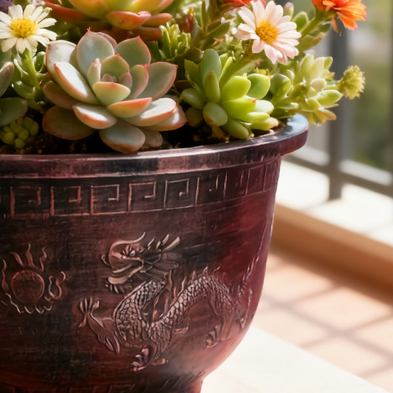 Solum Vitae 16-in 40# Terra-D Round Textured Outdoor Plant Pots Succulent Close-up Texture Detail for Backyard Garden,Premium Outdoor Planters for Gardening