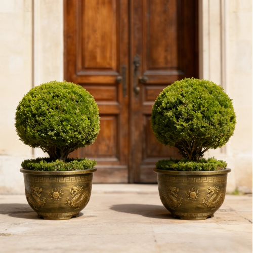 Solum Vitae 16-in 40# Terra-D Round Textured Outdoor Plant Pots Boxwood Ball Full Set Display for Entryway Welcome,Premium Outdoor Planters for Gardening