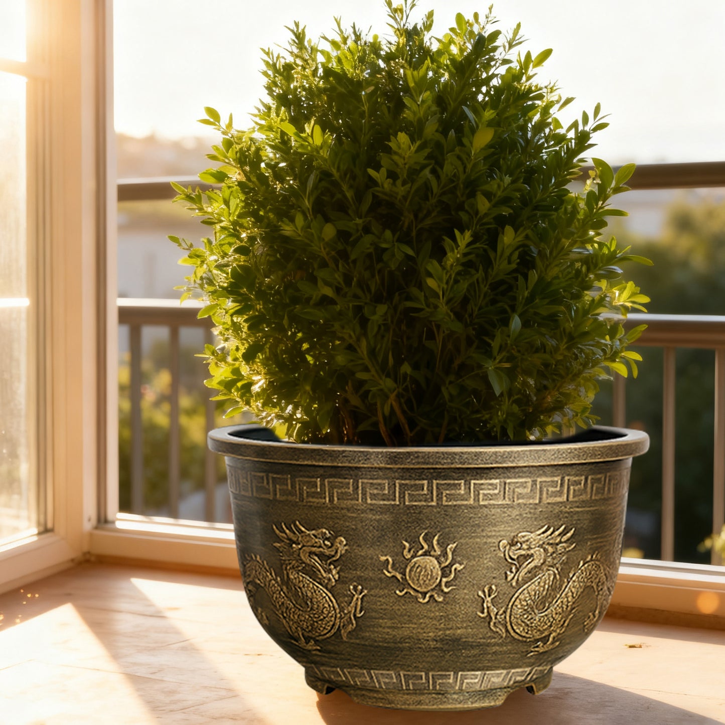 Solum Vitae 16-in 40# Terra-D Round Textured Outdoor Plant Pots Boxwood  Close-up Texture Detail for Windowsill,Premium Outdoor Planters for Gardening