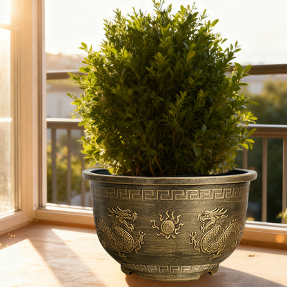 Solum Vitae 16-in 40# Terra-D Round Textured Outdoor Plant Pots Boxwood  Close-up Texture Detail for Windowsill,Premium Outdoor Planters for Gardening