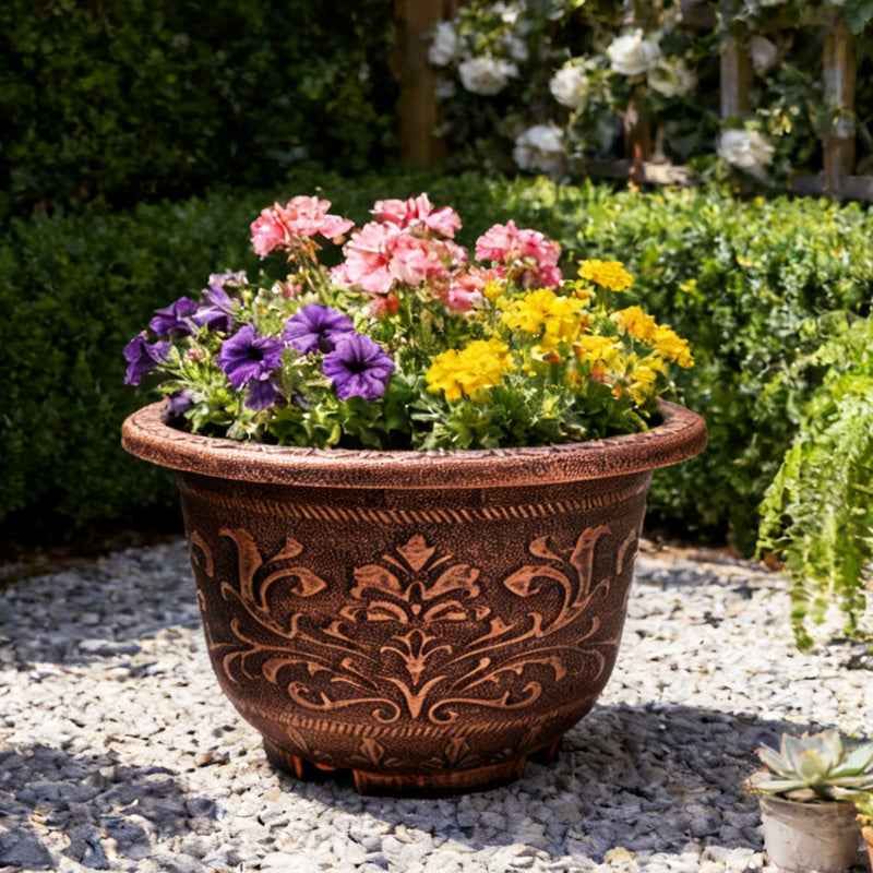 Solum Vitae 16-in 40# Terra-F Round Textured Outdoor Pots Cosmos New Growth for Courtyard,Premium Outdoor Planters for Gardening
