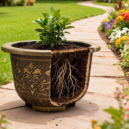 Solum Vitae 16-in 40# Terra-F Round Textured Outdoor Pots Ficus Microcarpa Roots and Soil for Outdoor Garden,Premium Outdoor Planters for Gardening