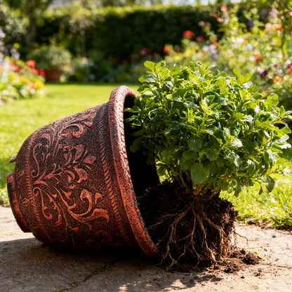 Solum Vitae 16-in 40# Terra-F Round Textured Outdoor Pots Mint Roots and Soil for Backyard Garden,Premium Outdoor Planters for Gardening