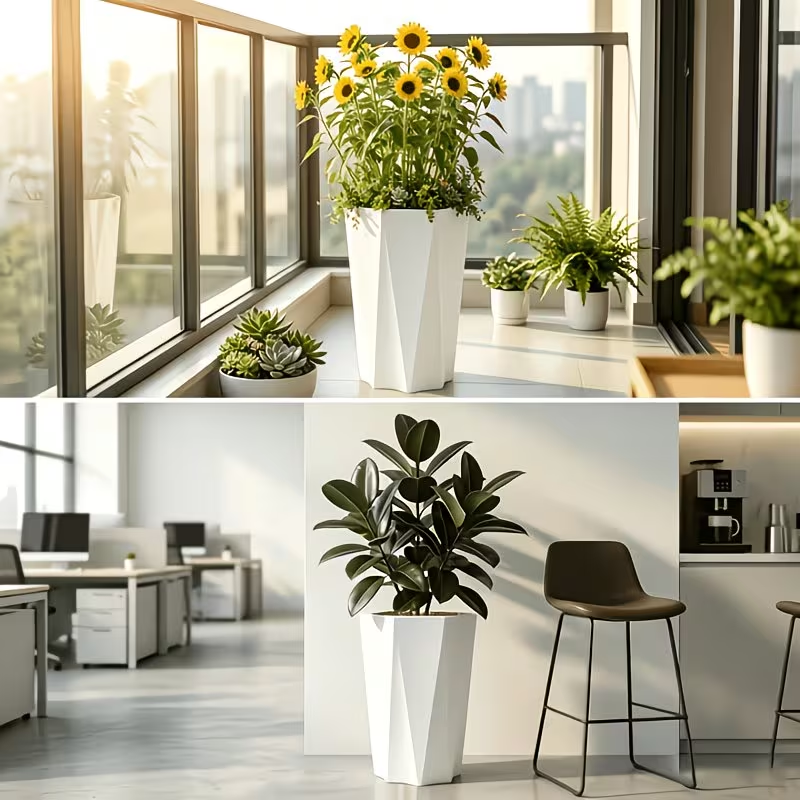 Solum Vitae 16-in 32# Fon Diamond Textured Big Flower Pots Full Set Display for Windowsill ,Premium Large Planter Pots for Gardening