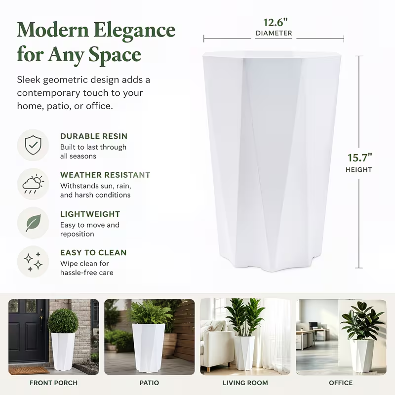 Solum Vitae 16-in 32# Fon Diamond Textured Big Flower Pots Close-up Texture Detail for Full Scene,Premium Large Planter Pots for Gardening