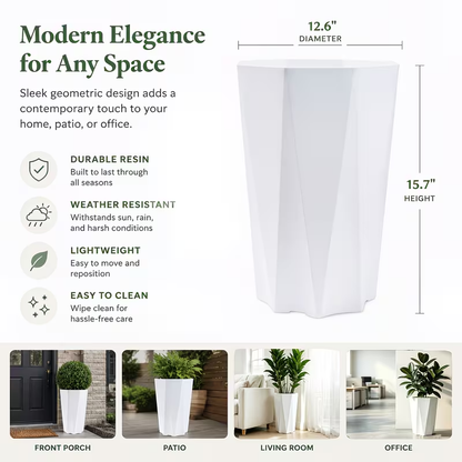 Solum Vitae 16-in 32# Fon Diamond Textured Big Flower Pots Close-up Texture Detail for Full Scene,Premium Large Planter Pots for Gardening