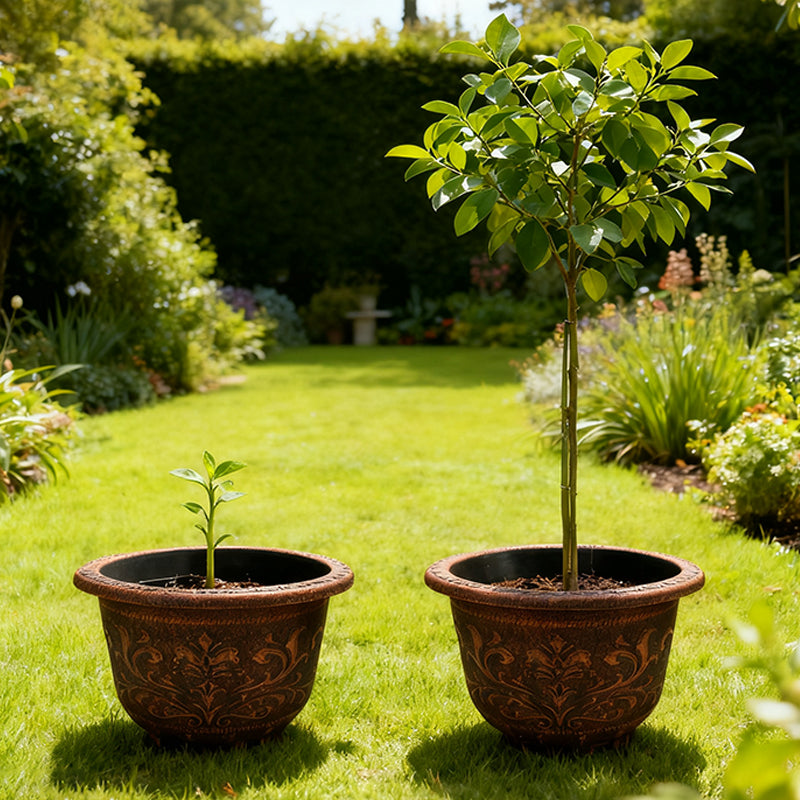 Solum Vitae 17-in 45# Terra-F Round Textured Outdoor Flower Pots Olive New Growth for Backyard Garden,Premium Outdoor Planters for Gardening