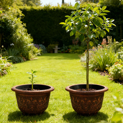Solum Vitae 17-in 45# Terra-F Round Textured Outdoor Flower Pots Olive New Growth for Backyard Garden,Premium Outdoor Planters for Gardening
