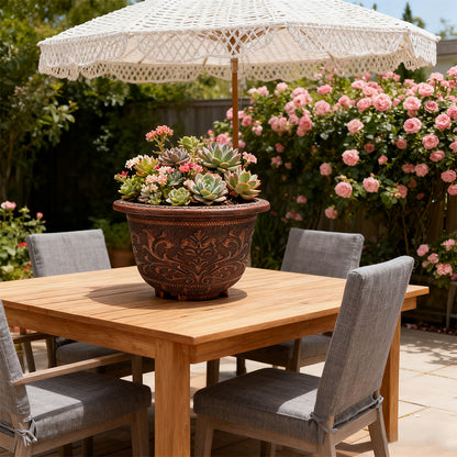 Solum Vitae 17-in 45# Terra-F Round Textured Outdoor Flower Pots Succulent Top-down Shot  for Patio Table,Premium Outdoor Planters for Gardening