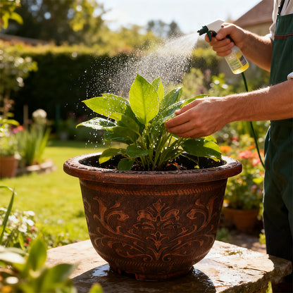 Solum Vitae 17-in 45# Terra-F Round Textured Outdoor Flower Pots Evergreen Act of Watering for Courtyard,Premium Outdoor Planters for Gardening