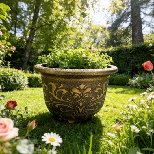 Solum Vitae 17-in 45# Terra-F Round Textured Outdoor Flower Pots Mint Side Profile for Courtyard,Premium Outdoor Planters for Gardening