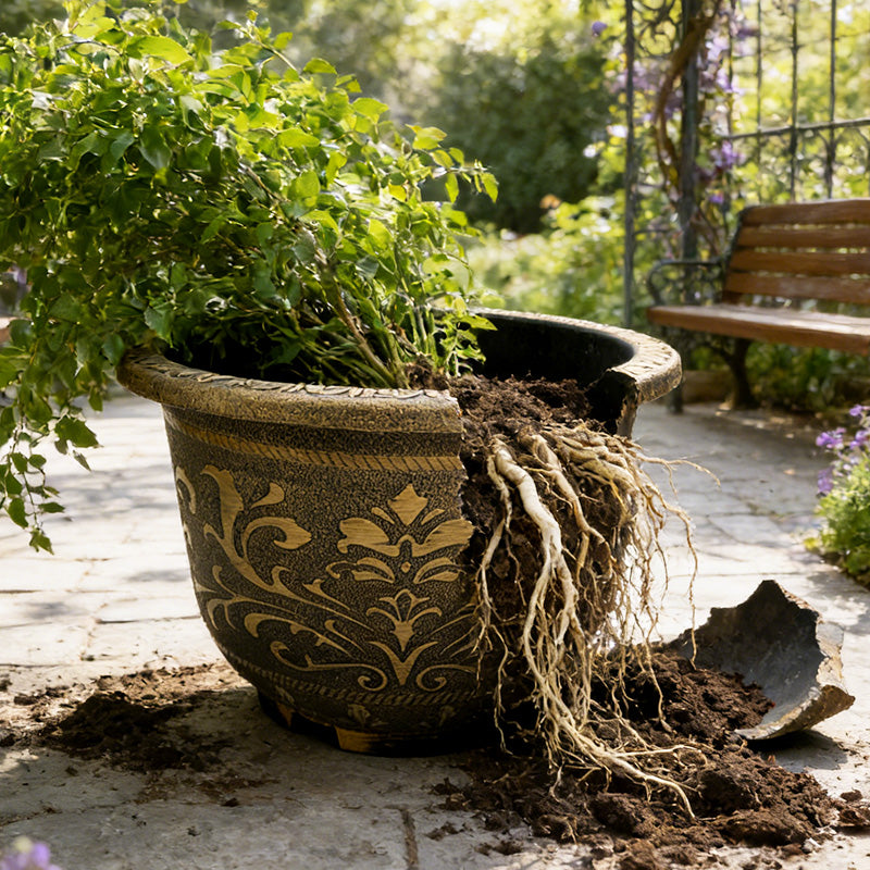 Solum Vitae 17-in 45# Terra-F Round Textured Outdoor Flower Pots Boxwood Roots and Soil for Outdoor Garden,Premium Outdoor Planters for Gardening