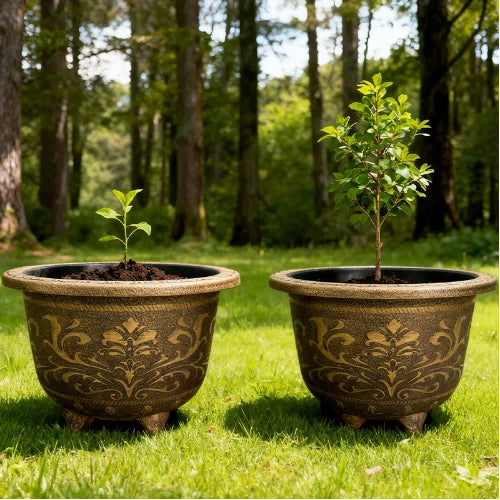 Solum Vitae 17-in 45# Terra-F Round Textured Outdoor Flower Pots Lemon Tree Growth Shots for Backyard Garden,Premium Outdoor Planters for Gardening