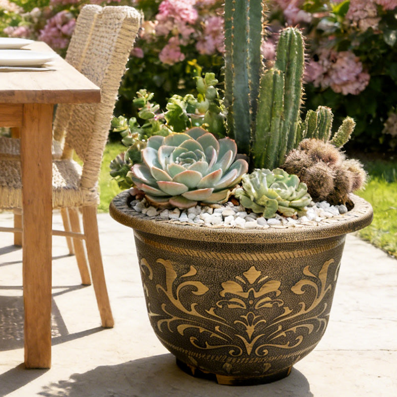 Solum Vitae 17-in 45# Terra-F Round Textured Outdoor Flower Pots Succulent Close-up Texture Detail for Courtyard,Premium Outdoor Planters for Gardening
