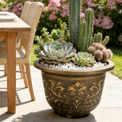 Solum Vitae 17-in 45# Terra-F Round Textured Outdoor Flower Pots Succulent Close-up Texture Detail for Courtyard,Premium Outdoor Planters for Gardening