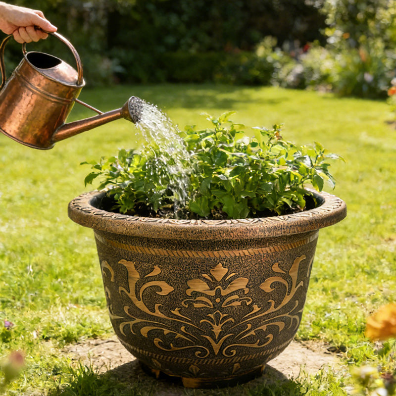 Solum Vitae 17-in 45# Terra-F Round Textured Outdoor Flower Pots Mint Act of Watering for Garden Sanctuary,Premium Outdoor Planters for Gardening