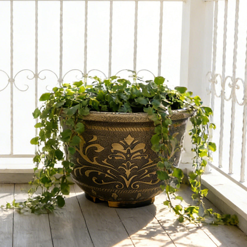 Solum Vitae 17-in 45# Terra-F Round Textured Outdoor Flower Pots English Ivy Side Profile for Living Room,Premium Outdoor Planters for Gardening