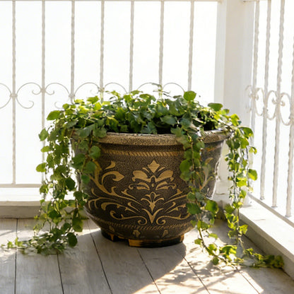 Solum Vitae 17-in 45# Terra-F Round Textured Outdoor Flower Pots English Ivy Side Profile for Living Room,Premium Outdoor Planters for Gardening