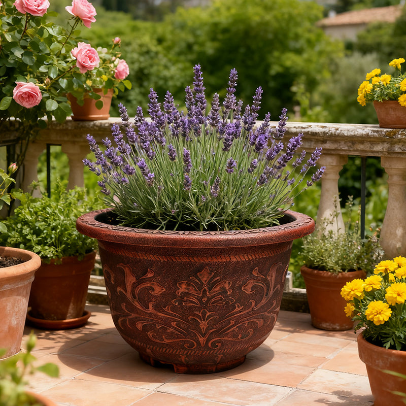 Solum Vitae 17-in 45# Terra-F Round Textured Outdoor Flower Pots Lavender Clean Shots for Courtyard,Premium Outdoor Planters for Gardening