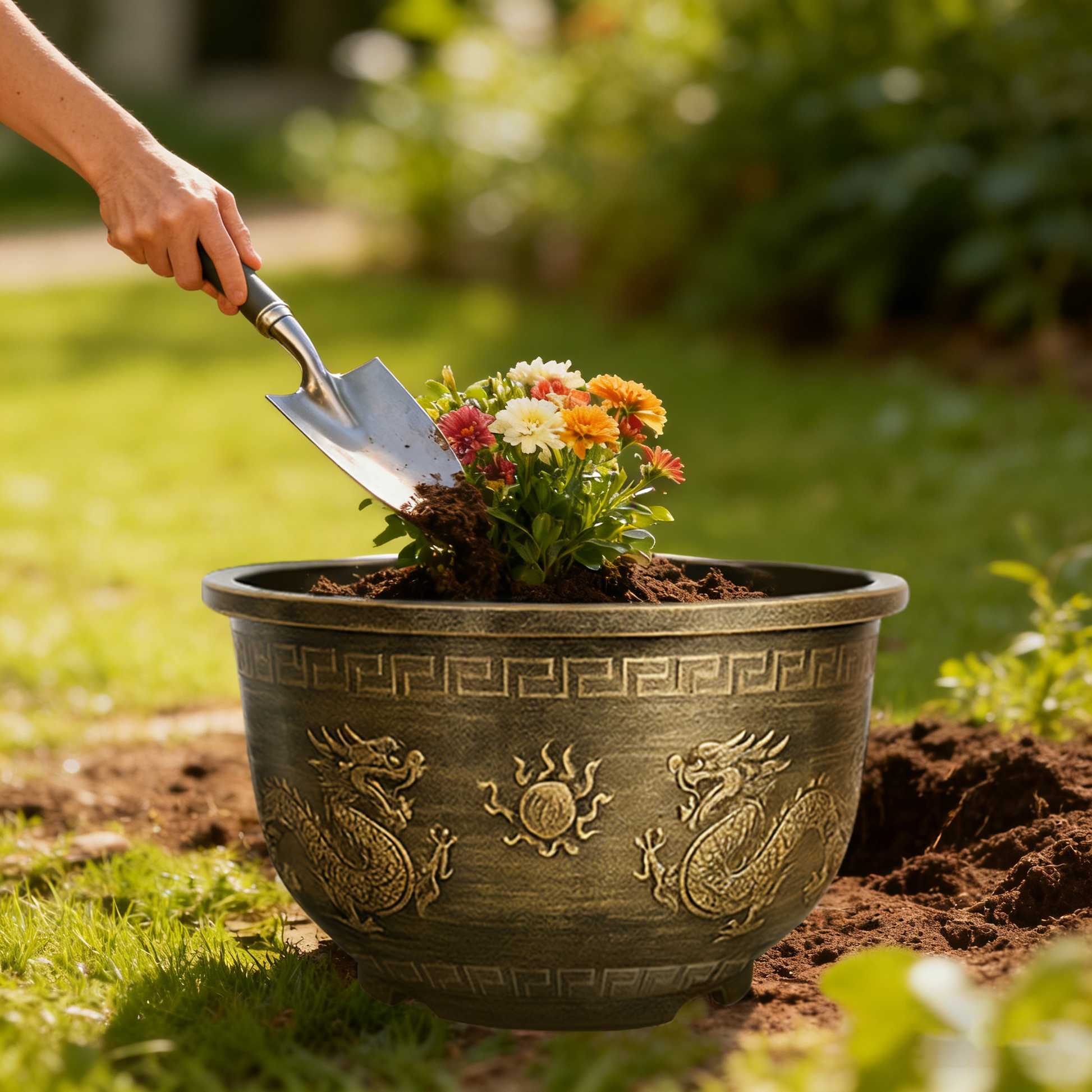 Solum Vitae 17-in 45# Terra-D Round Textured Patio Planters Moth Orchid New Growth for Backyard Garden,Premium Outdoor Planters for Gardening