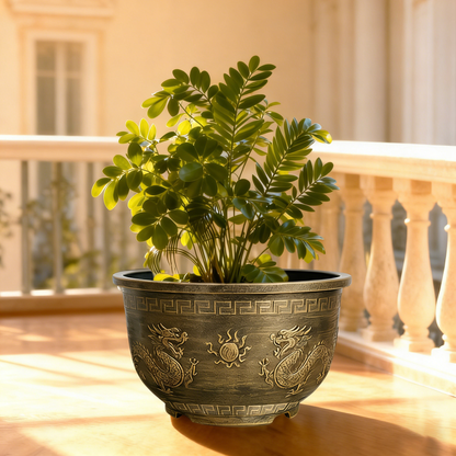 Solum Vitae 17-in 45# Terra-D Round Textured Patio Planters ZZ Plant Side Profile for Windowsill,Premium Outdoor Planters for Gardening