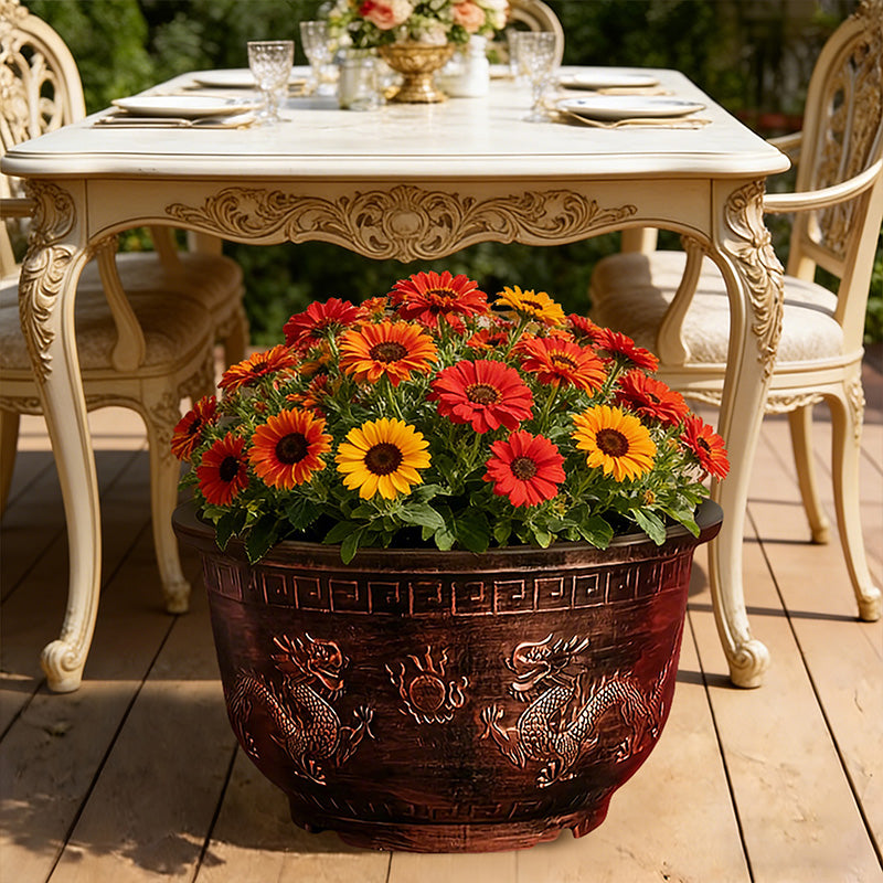 Solum Vitae 17-in 45# Terra-D Round Textured Patio Planters Gazania rigens Close-up Texture Detail for Patio Table,Premium Outdoor Planters for Gardening