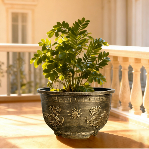 Solum Vitae 17-in 45# Terra-D Round Textured Patio Planters ZZ Plant Side Profile for Windowsill,Premium Outdoor Planters for Gardening