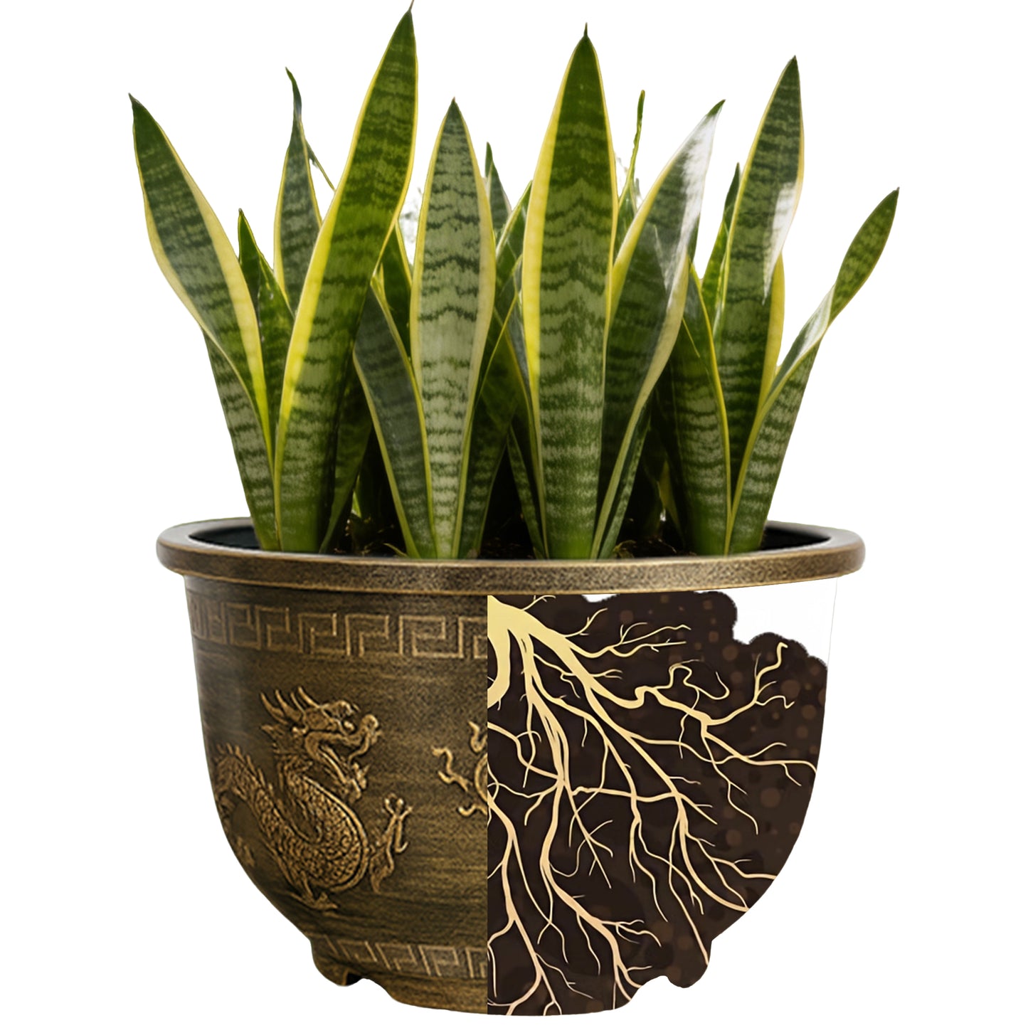Solum Vitae 17-in 45# Terra-D Round Textured Patio Planters Snake Plant Roots and Soil for Clean Shots,Premium Outdoor Planters for Gardening