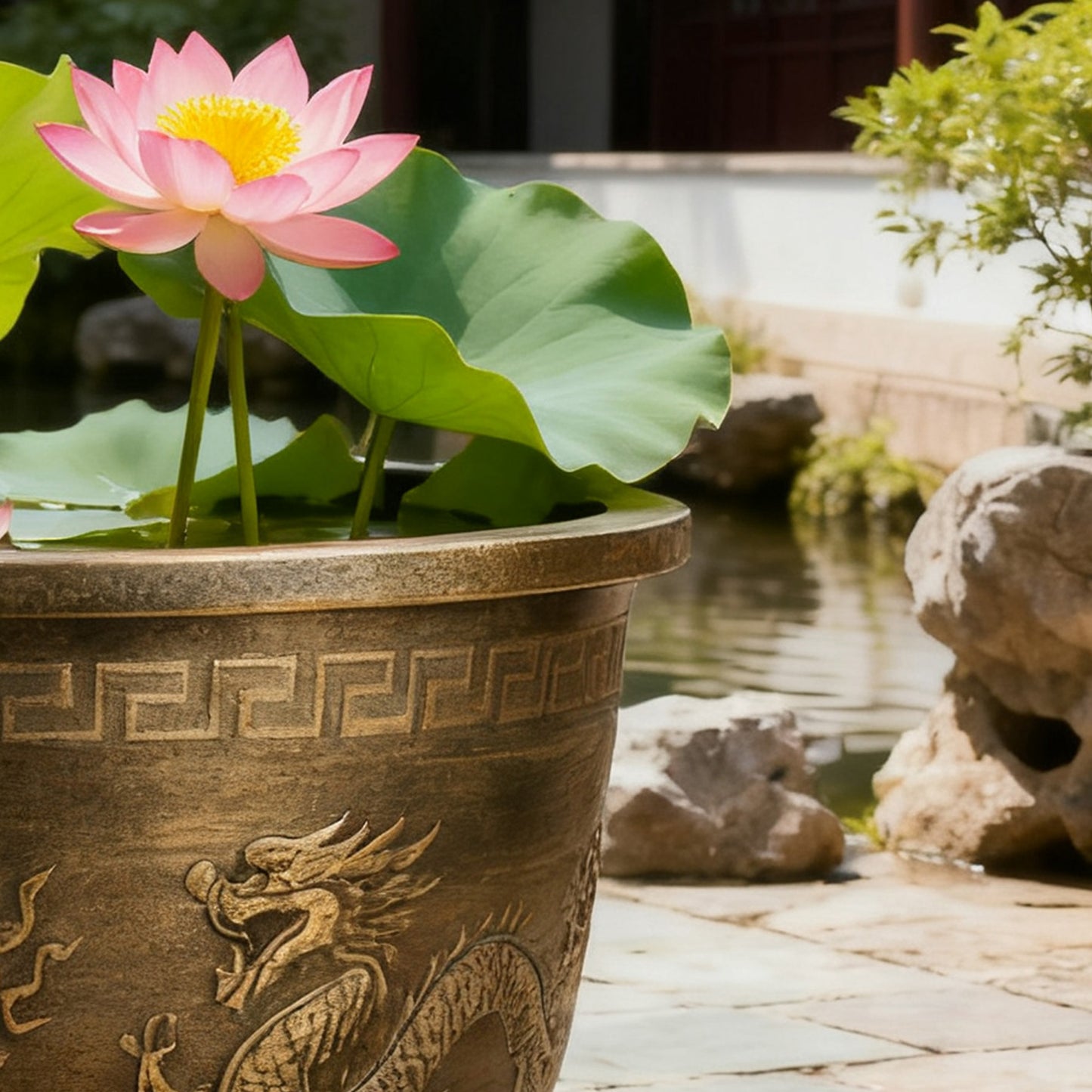 Solum Vitae 17-in 45# Terra-D Round Textured Planting Pots Lotus Close-up Texture Detail for Backyard Garden,Premium Outdoor Planters for Gardening