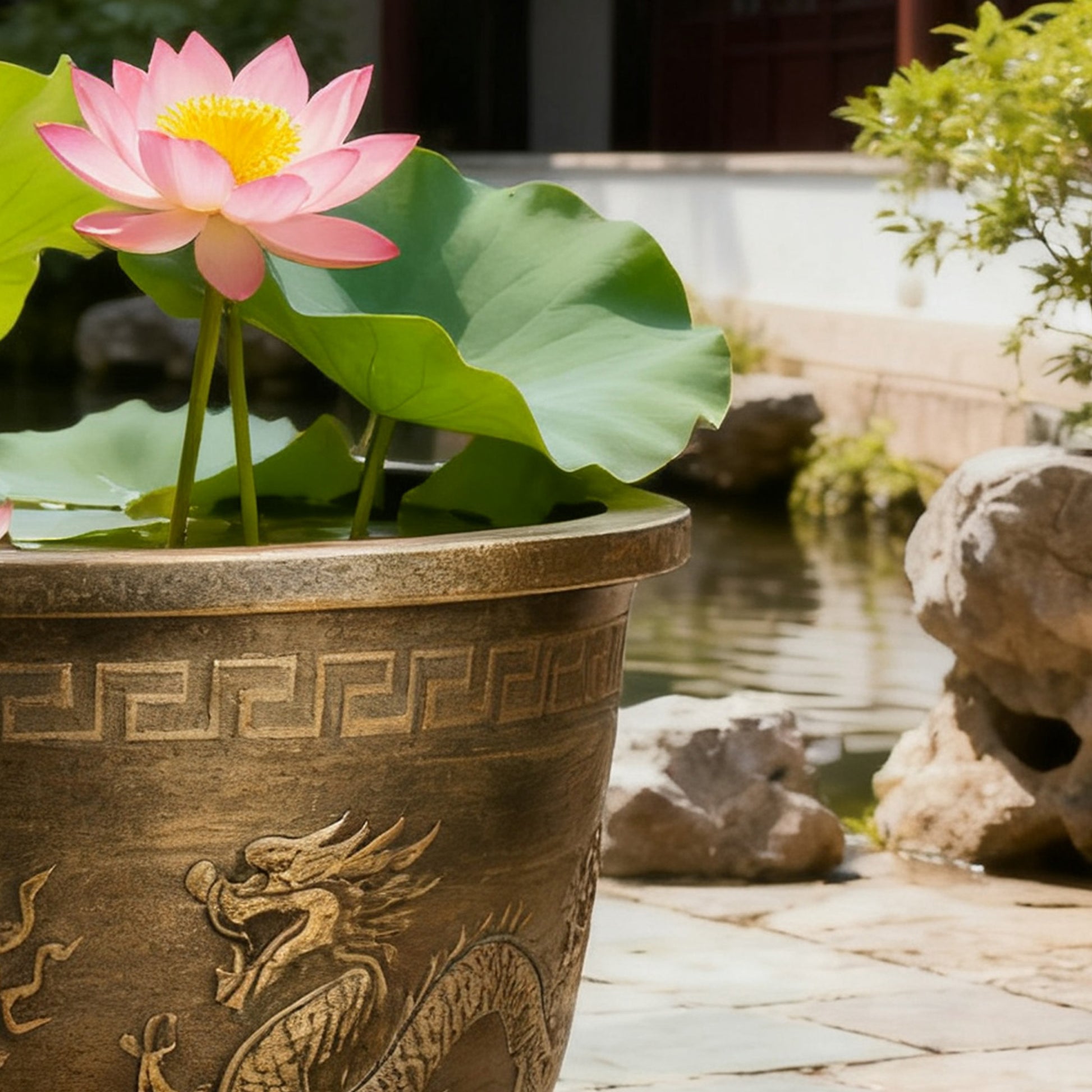 Solum Vitae 17-in 45# Terra-D Round Textured Planting Pots Lotus Close-up Texture Detail for Backyard Garden,Premium Outdoor Planters for Gardening