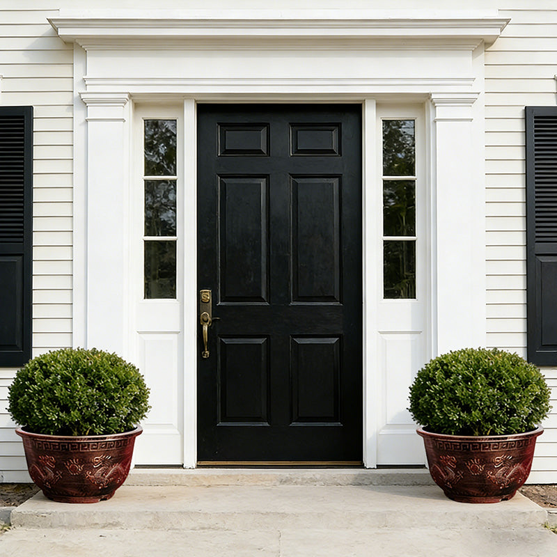 Solum Vitae 17-in 45# Terra-D Round Textured Planting Pots Boxwood Topiary Full Set Display for Entryway Welcome,Premium Outdoor Planters for Gardening