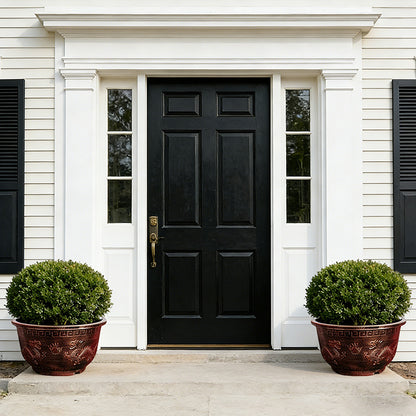 Solum Vitae 17-in 45# Terra-D Round Textured Planting Pots Boxwood Topiary Full Set Display for Entryway Welcome,Premium Outdoor Planters for Gardening